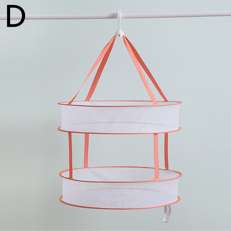 Diameter 48cm Laundry Basket Mesh Folding Nets Double Layer Windproof Clothes Dryer Drying Rack For Sweaters Hanging: 48cm / D