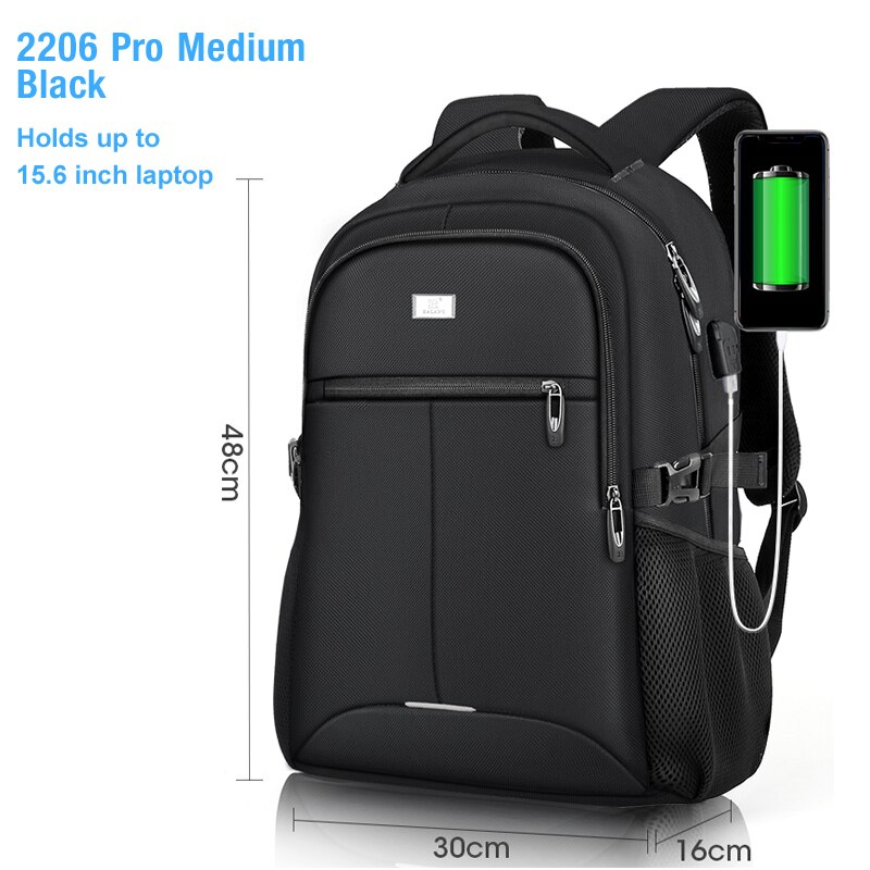 Balang Laptop Rugzak Voor 15.6 Inch Opladen Usb-poort Computer Rugzakken Mannelijke Waterdichte Man Busines Dayback Vrouwen Reistassen: 2206Pro Medium Black