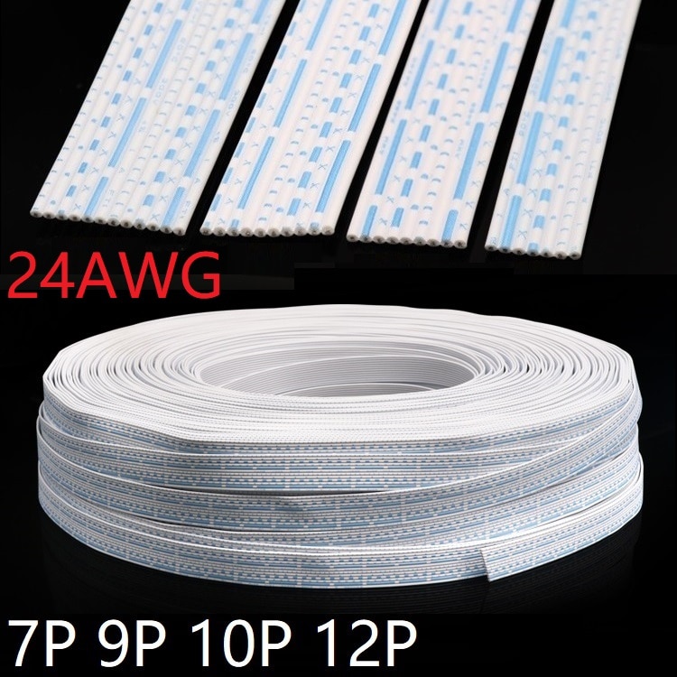 UL2468 Extension Wire 24AWG 7P 8P 9P 10P 12P Pin Flat Ribbon PVC Insulated Copper Connect Cable Electron Strip Line Blue White