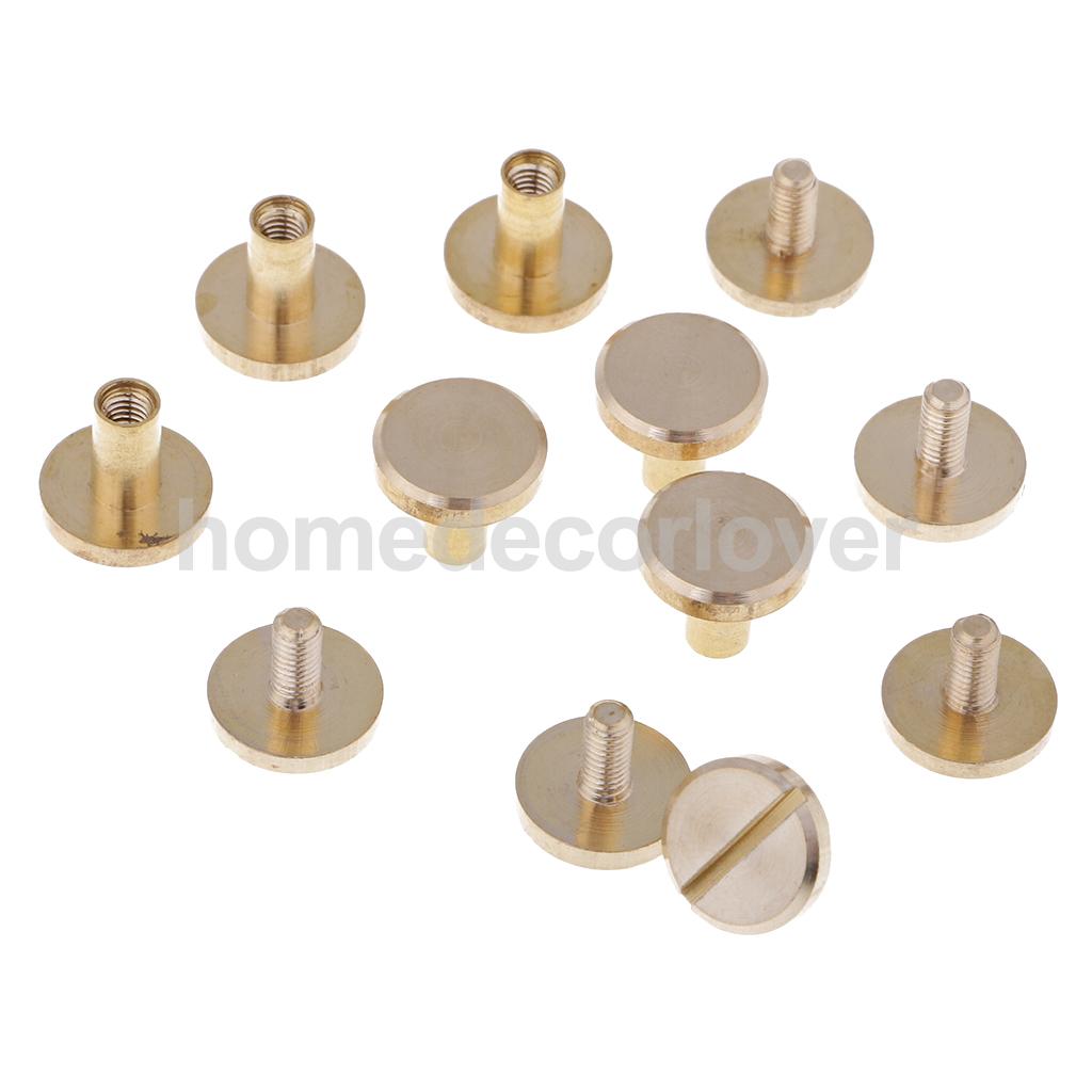 6 Sets Massief Messing Platte Ronde Kop Stud Screwback Leren Craft Chicago Schroeven: 7mm 