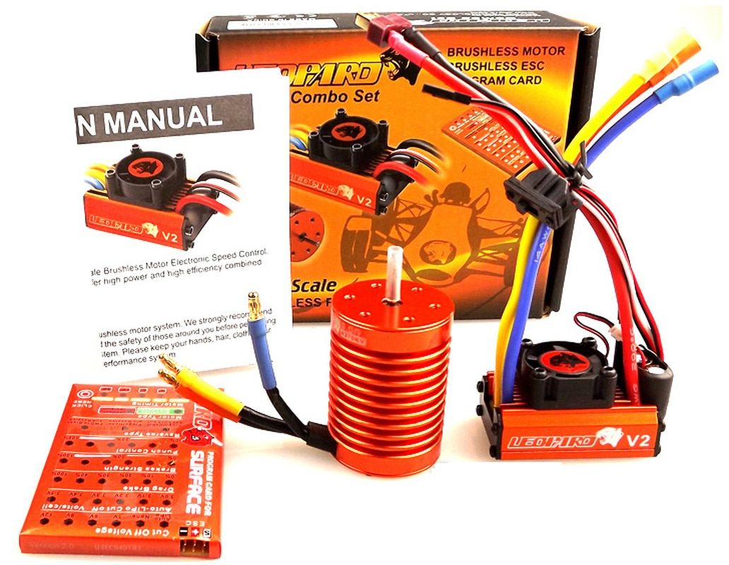 SKYRC Leopard 4370KV/9T/2P Brushless Motor + Leopard 60A ESC + Program Card Combo Set For 1/10 RC Car