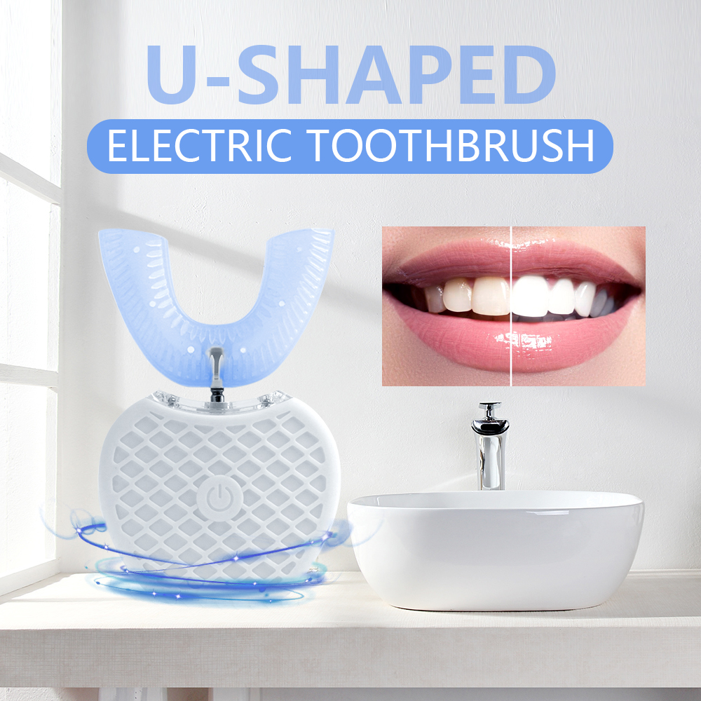 360 Graden Intelligente Automatische Sonic Elektrische Tandenborstel U Type Tandenborstel Usb Opladen Tand Tanden Whitening Blauw Licht
