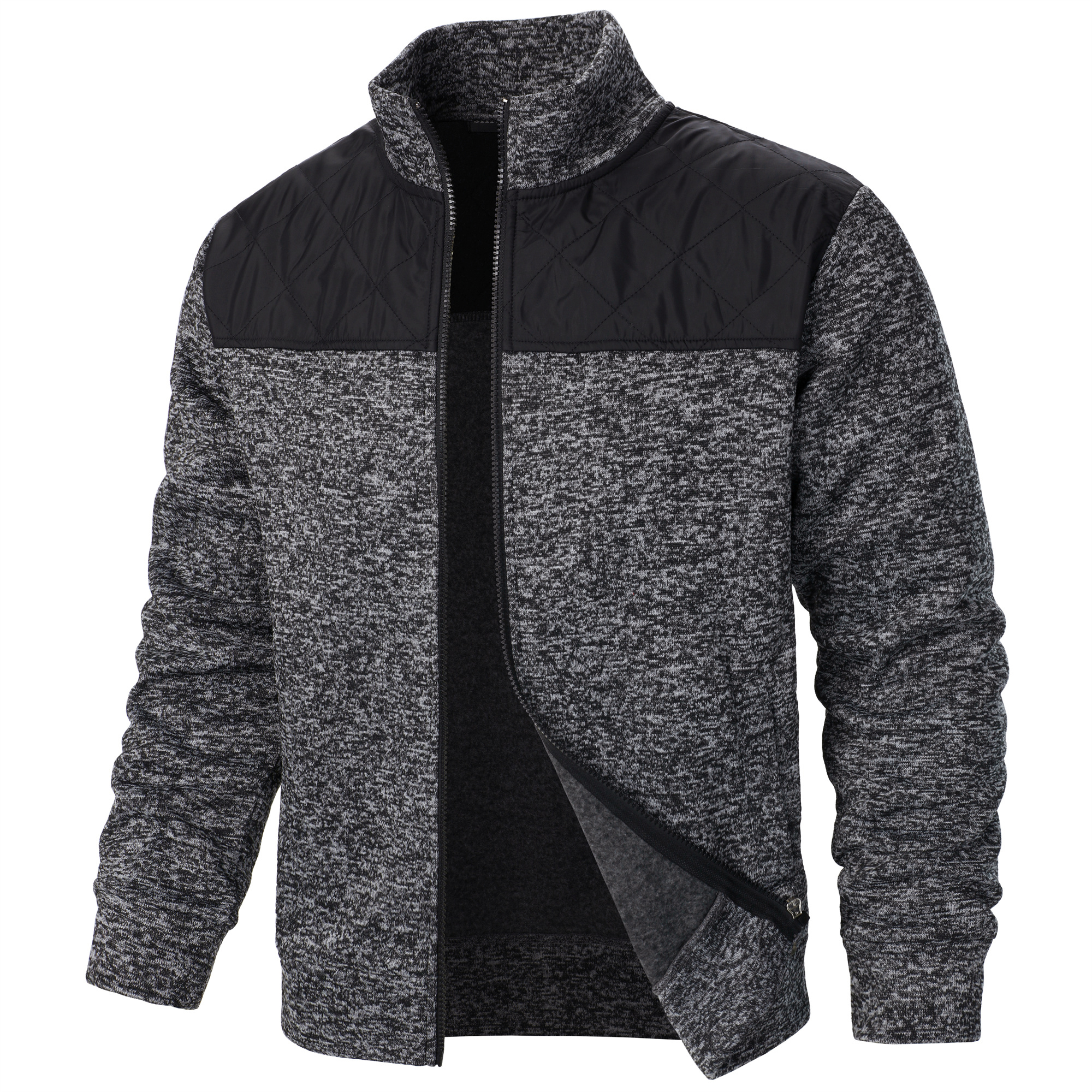 Manteau pull à col montant pour hommes, rayé, à carreaux, avec fermeture éclair, couleur, automne/hiver: M / Gris foncé