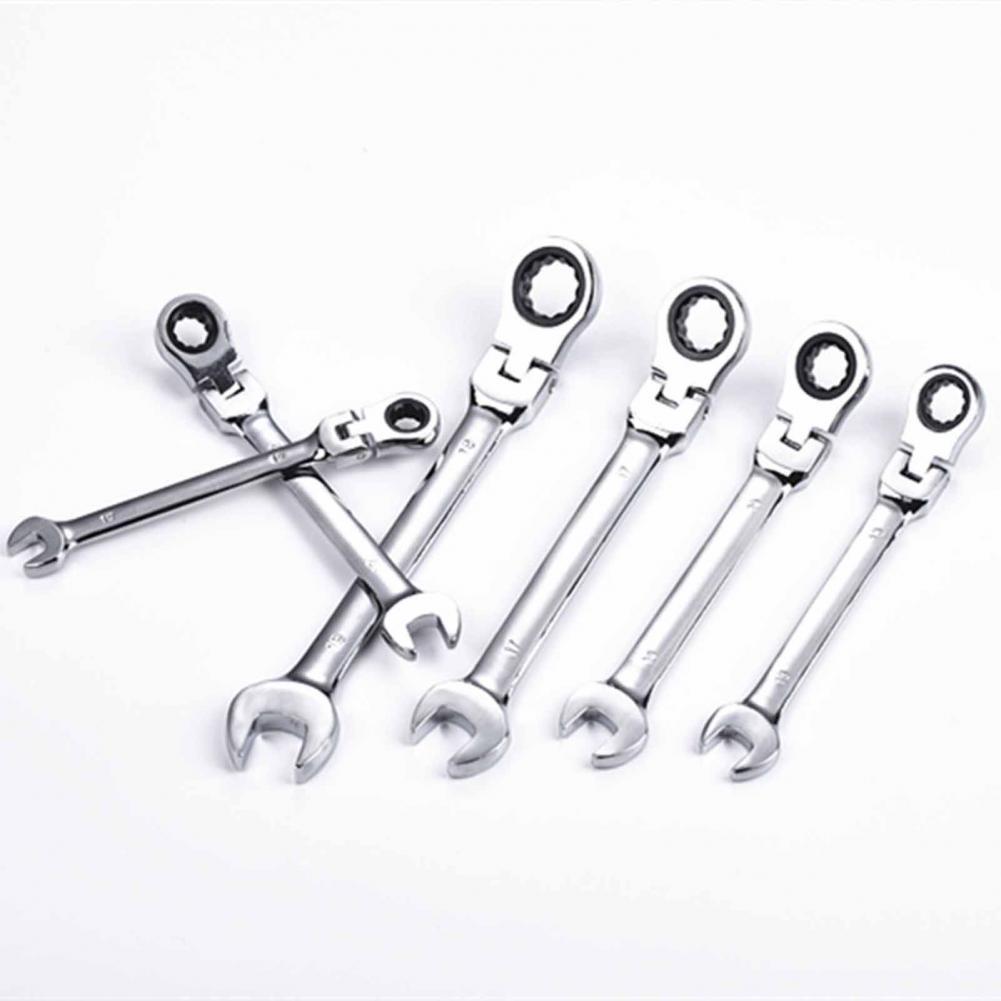 8-19mm Wrench Compact Adjustable Head 180-degree Rotary 72-tooth Ratchet Spanner for Vehicle Maintenance
