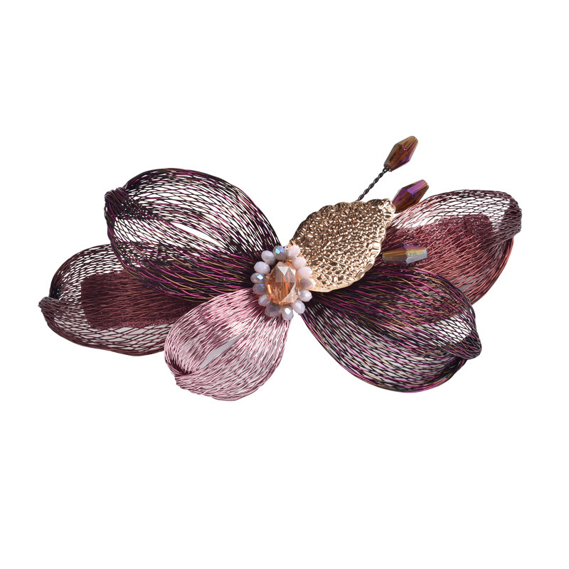 Original Handmade Copper Wire Flower Shape Hair Clips for Women Girls Chinese Style Braided Hair Clips Hair Accessories: GRAY