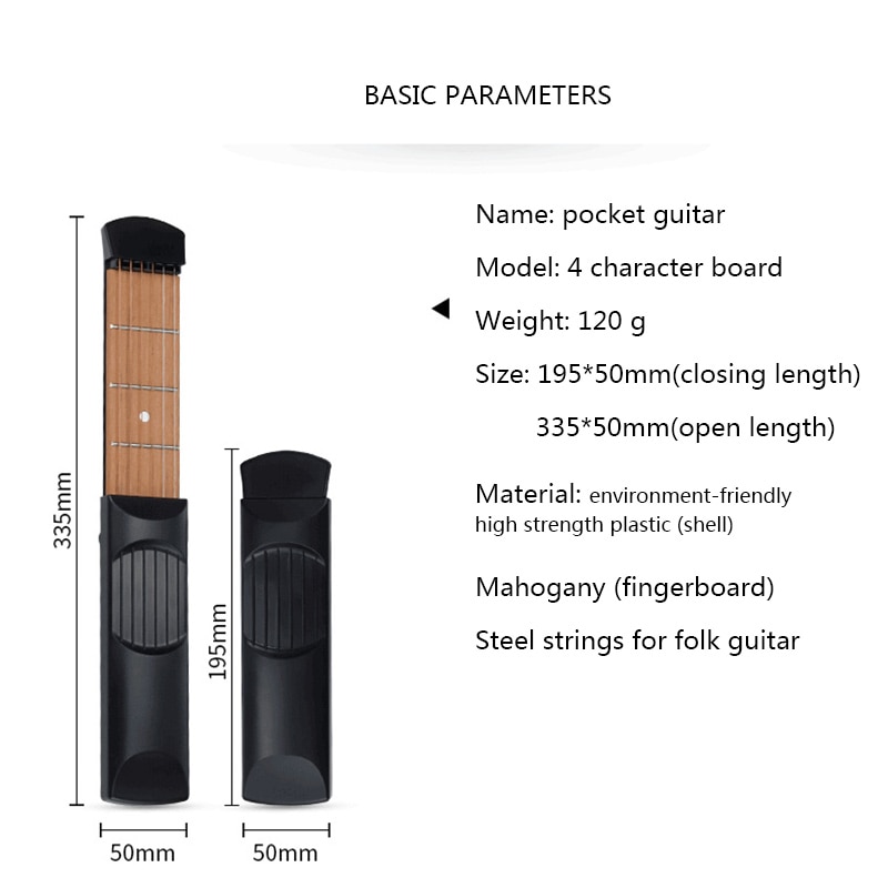 Pocket Guitar – Trainer Per Chitarra Portatile A 6 Corde In Acciaio, Con Display Rotante Per Accordi, Metronomo, Tensione Regolabile E Custodia, Ideale Per Principianti Che Vogliono Esercitarsi Ovunque