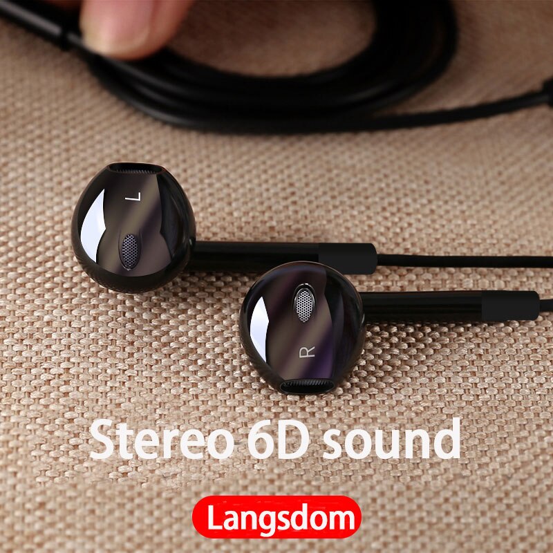 Langsdom Type C Super bass Earphone V6T Stereo in-ear Earphones USB 3.5mm gaming headset E6U with Microphones for Type-c Phones