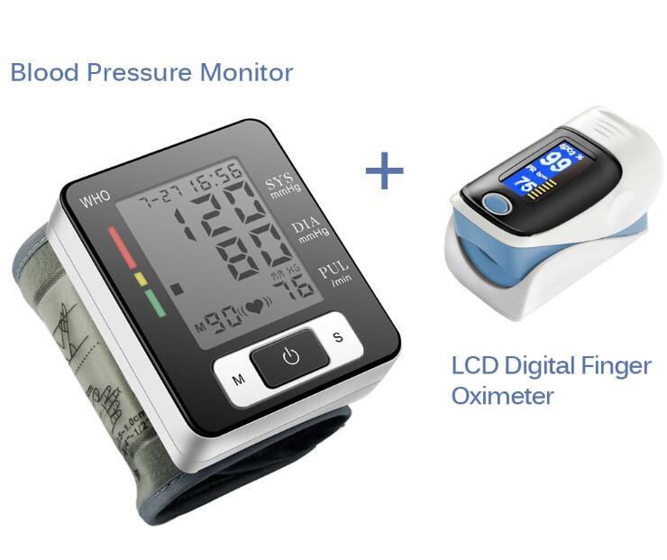 Digital Wrist Blood Pressure Monitor Portable Automatic Sphygmomanometer Blood Pressure Meter And LCD Digital Finger Oximeter: Mix