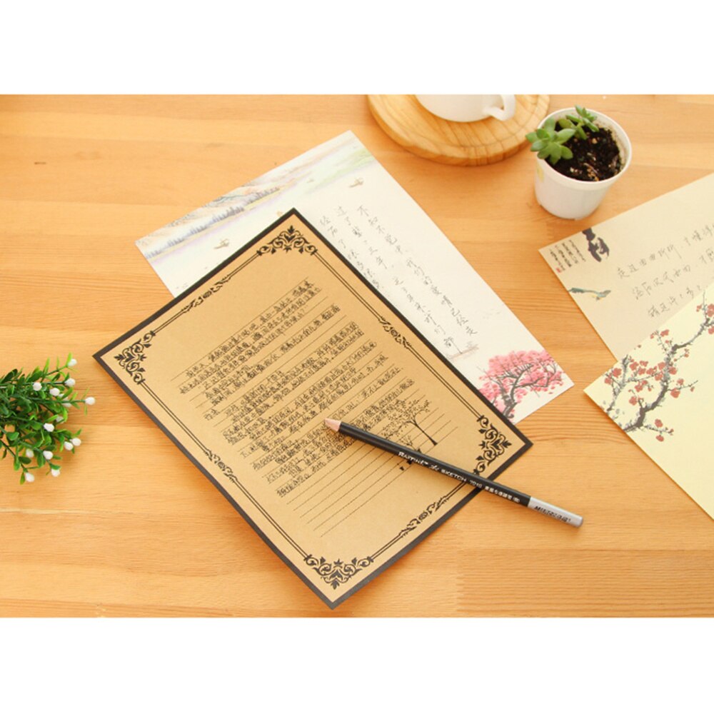 8Pcs Kraft Paper Retro Writing Paper Vintage Letter Paper Stationery Set (2 Patterns): As Shown