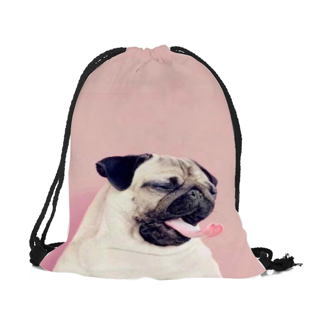 Pug Dog-Mochila con estampado 3D para mujer y niña, bolsa de viaje con cordón, de poliéster ecológico,: 003