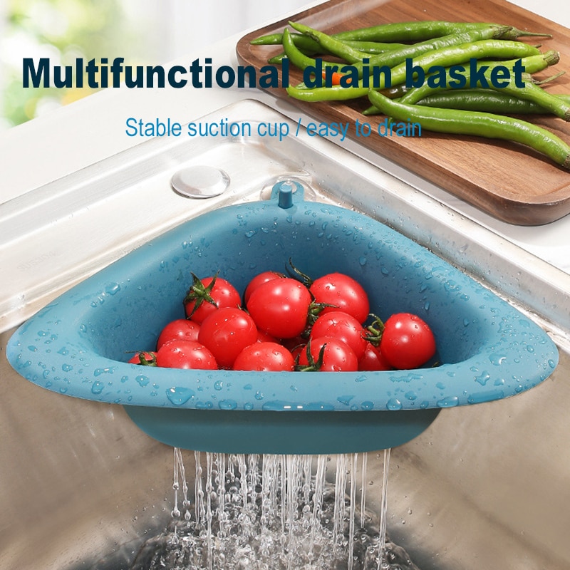 Multifunctional Sink Drain Shelf Triangular Sink Corner Strainer Basket Storage Rack Sucker Sink Sponge Holder Kitchen Tools
