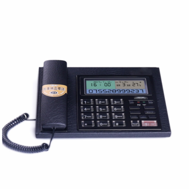Vaste telefoon van leer, basistype, thuis, zakelijk, kantoor, vaste lijn, handsfree bellen, rapportnummer, vaste telefoon van leer voor thuis