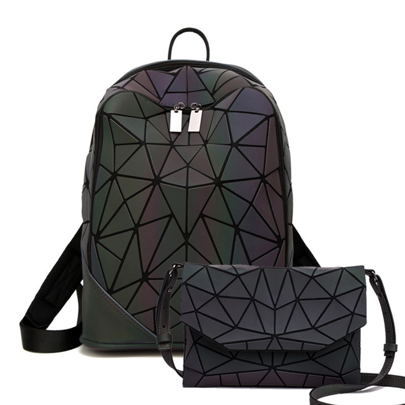 3pcs Set Women Backpack Holographic Luminous Ladies Back Pack School Backpacks For Teenage Girl Backpack Envelope Shoulder Bag: 2-piece set D