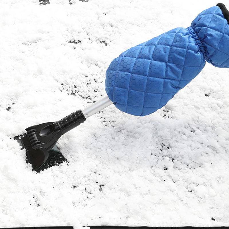 Guantes para auto, pala para deshielo, limpiaparabrisas de descongelación multifunción de emergencia, guantes de peluche cálidos de invierno retráctiles, pala escarcha, glo frío