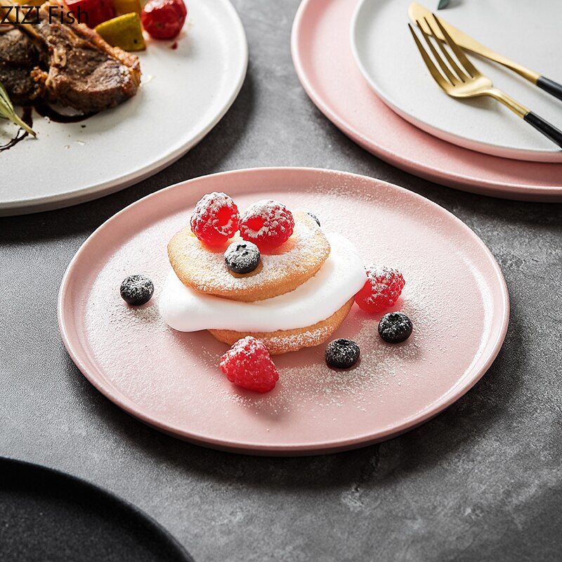 Noord-europa Keramische Ontbijt Cake Tray Moderne Thuis Steak Dessert Westerse Plaat Restaurant Dienblad Ronde Servies