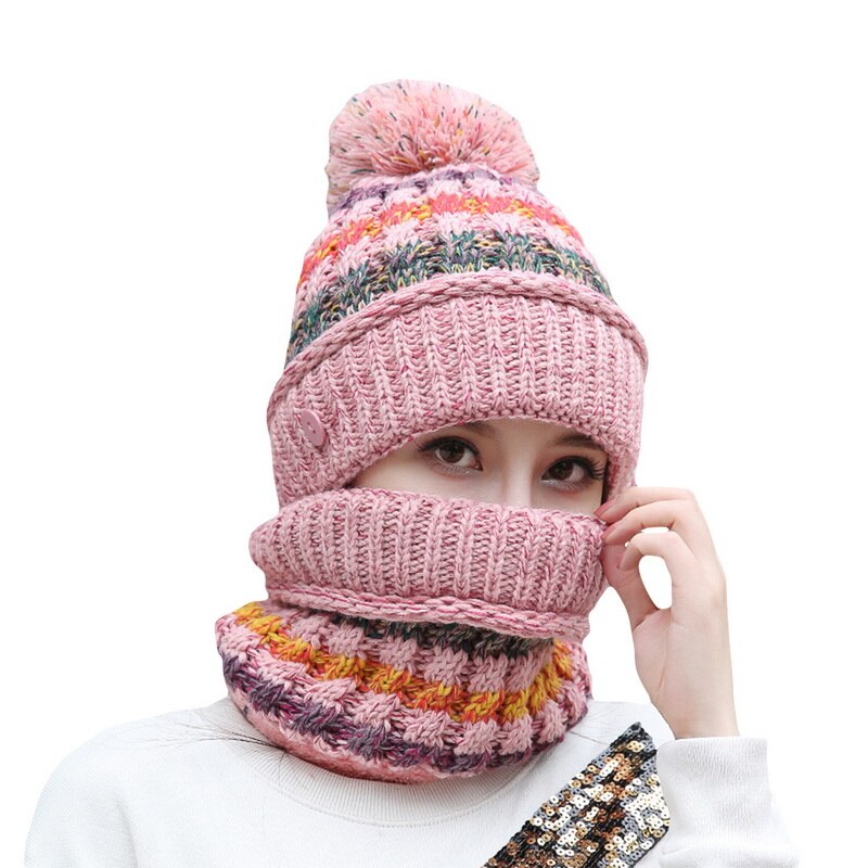 Conjunto de gorro de invierno, bufanda gruesa y cálida para mujer, accesorios de invierno, gorro interior de lana tejido, conjunto de bufanda, 3 uds, sombreros de invierno para montar al aire libre: Style 2