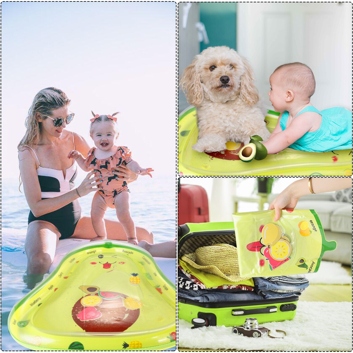 Avocado Shape Baby Water Mat W 6 Floating Toys Pool Rafts Infant Ride Baby Supplies Baby Care Infant Activity Play Mat