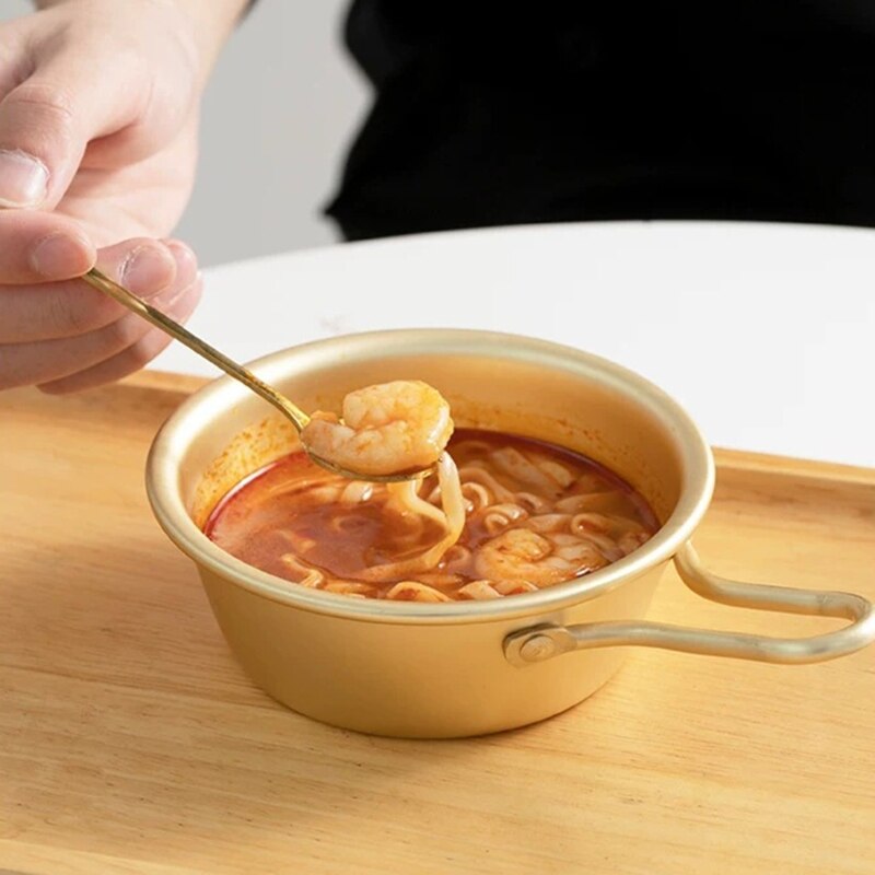 Korean Yellow Aluminum Bowl With Handle For Noodle Traditional Rice Wine Kitchen Cookware Hiking Soup Dish BBQ Camping Bowls