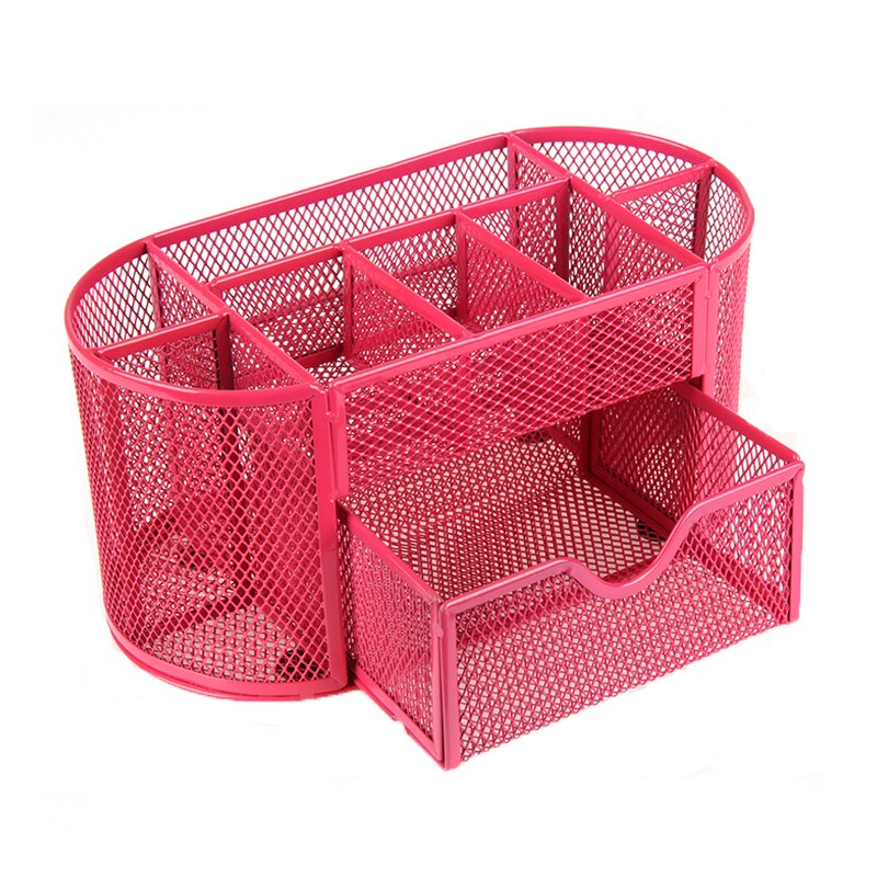 9 Grids Desk Organizer Multifunctionele Metalen Romp Meer Duurzaam Mesh Pen Holder School Kantoren Briefpapier Container Doos: B Rose Red