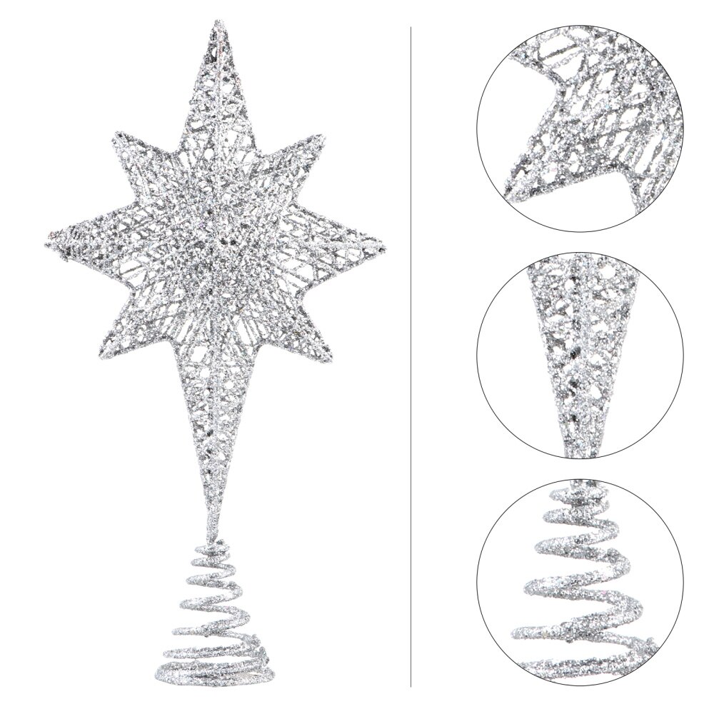 1Pc Xmas Eight Pointed Star Treetop Decor Christmas Tree Star Topper ((Golden): Silver