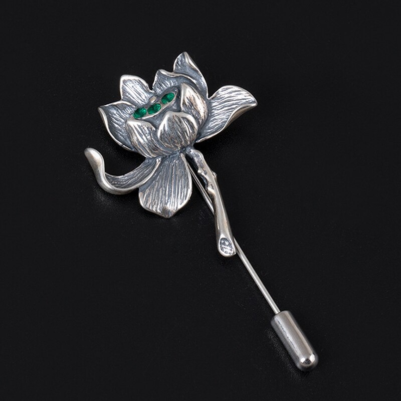 Vintage pure 925 sterling silver lotus Zircon brooches do ancient anniversary wedding simple brooches for women jewelry