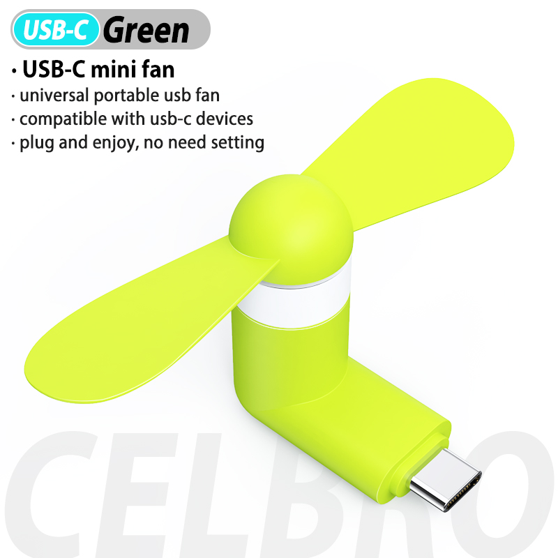 USB-C Cute Portable Flexible Mini Type C Fan Bendable removable Type-C Gadgets Low power for Powerbank Phone for Samsung Laptop: Green