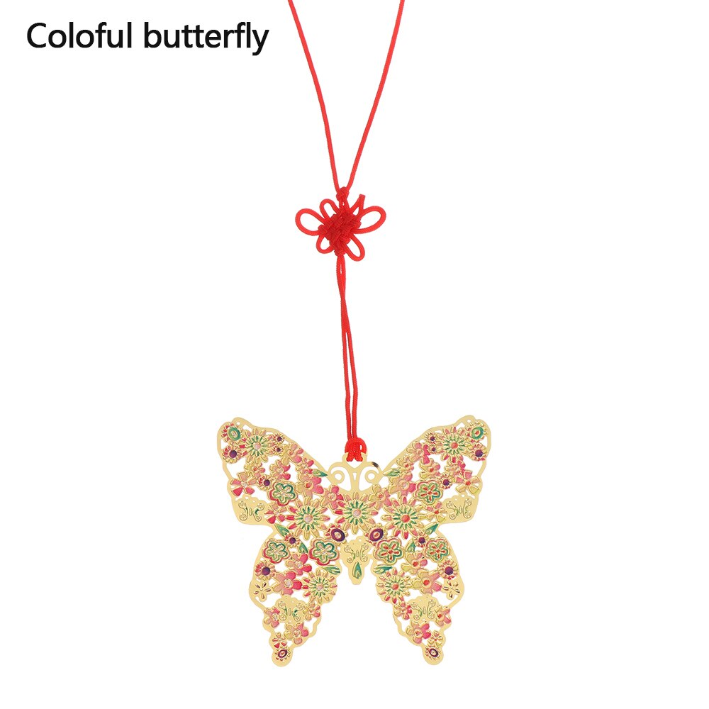 Beautiful Hollow Metal Bookmark With Red Strap Students Stationery Chinese Style Black Leaf Butterfly Feather Book Markers: coloful butterfly