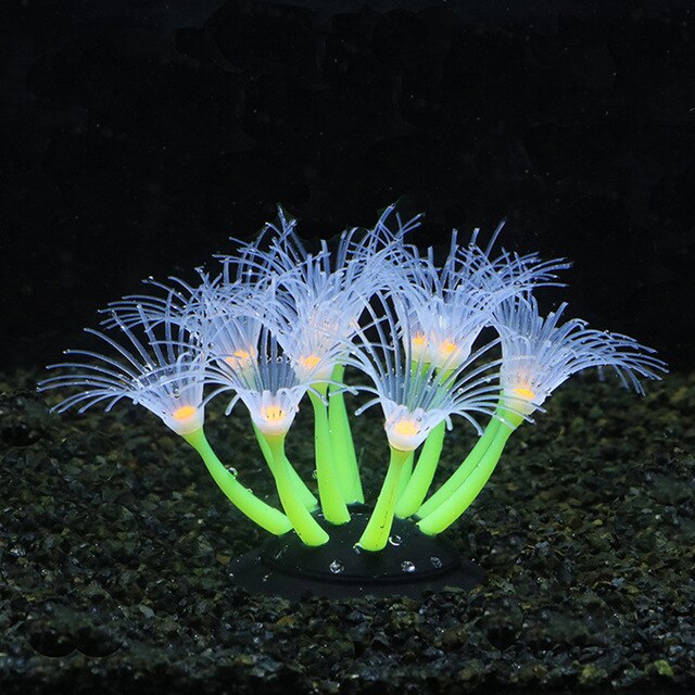 Coraux de tournesol, Gel de silice souple qui se déplace naturellement avec le flux d'eau, corail qui brille dans la nuit, pour les décorations d'aquarium de poissons: Yellow