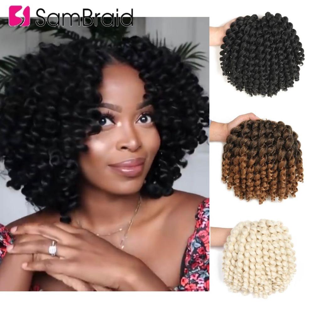 SAMBRAID Jamaican Bounce Crochet Hair Crochet Braids Curly Wand Crochet Hair Synthetic Braiding Hair Extensions 8 Inch For Women