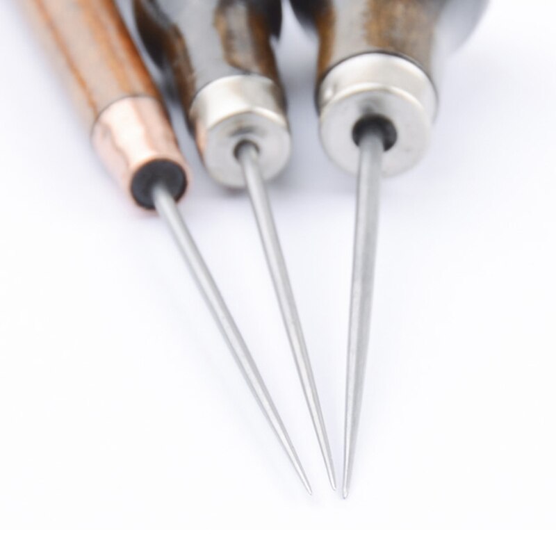 3Pcs Wooden Handle Sewing Awl Scratch Awl Tool Pin Punching for Leather Pouch Hole DIY Handmade Stitcher Shoe Repair Tool