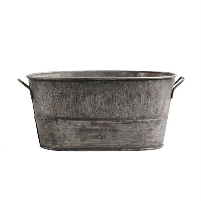1x vintage oval cinza zinco galvanizado metal jardim flor plantador banheira pote balde: Default Title