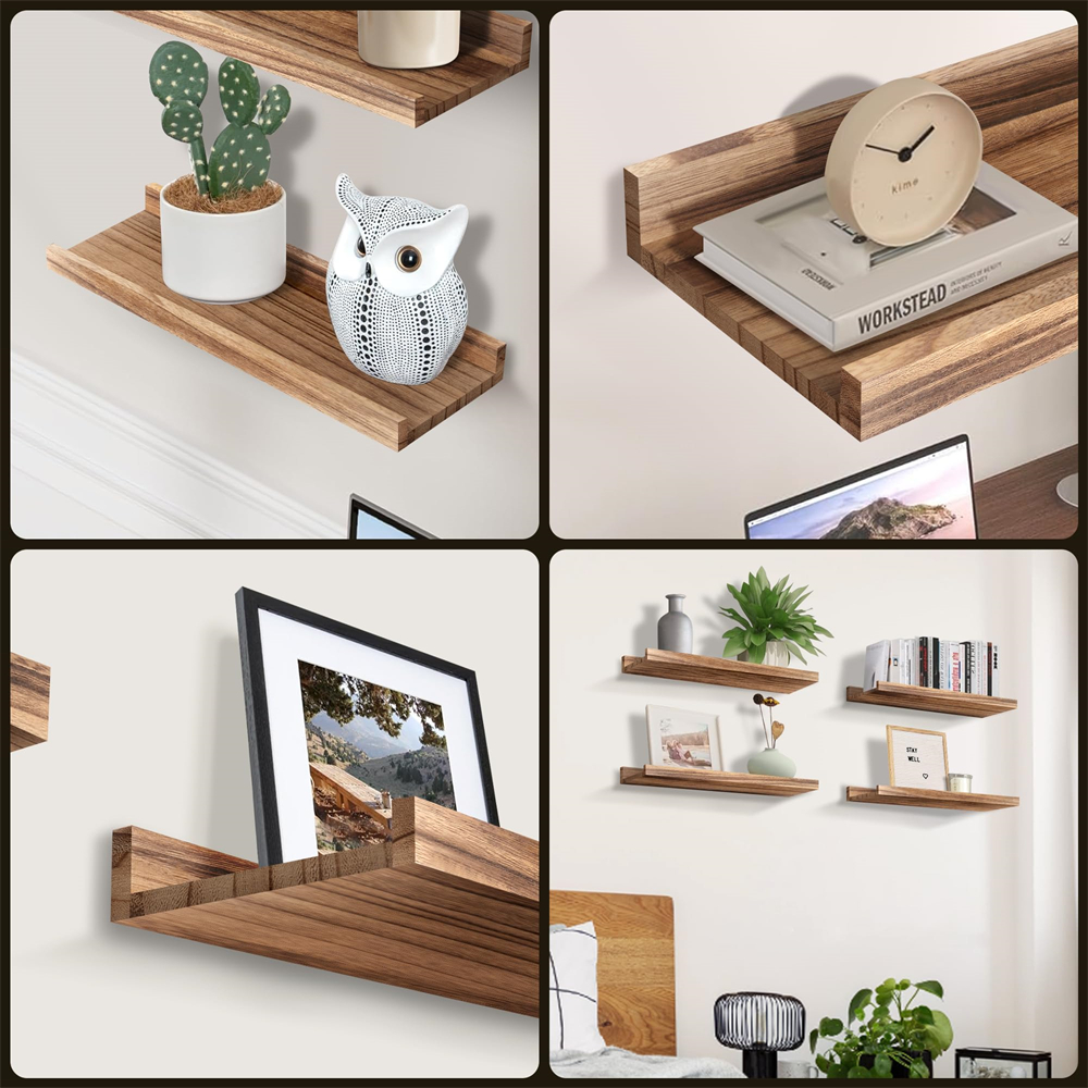 Mensole sospese in legno per parete Set di 2 mensole per esposizione a parete per decorazioni per il soggiorno, con ripiano per camera da letto a labbro