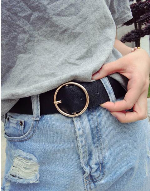 círculo Pin hebillas cinturón mujer deducción lado oro hebilla jeans salvaje cinturones para los estudiantes de Pantalones casuales simples