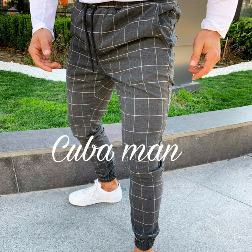 Pantalon de survêtement à carreaux pour homme, bas de jogging moulant, Streetwear, à la: XXL / Gris foncé
