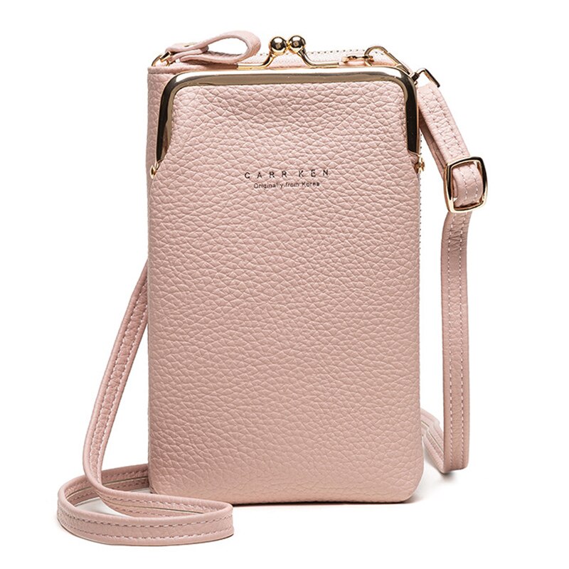 Phone Bag PU Leather Large Capacity Travel Portable Shoulder Bag Brand Ladies Crossbody Bag Messenger Bag: Pink