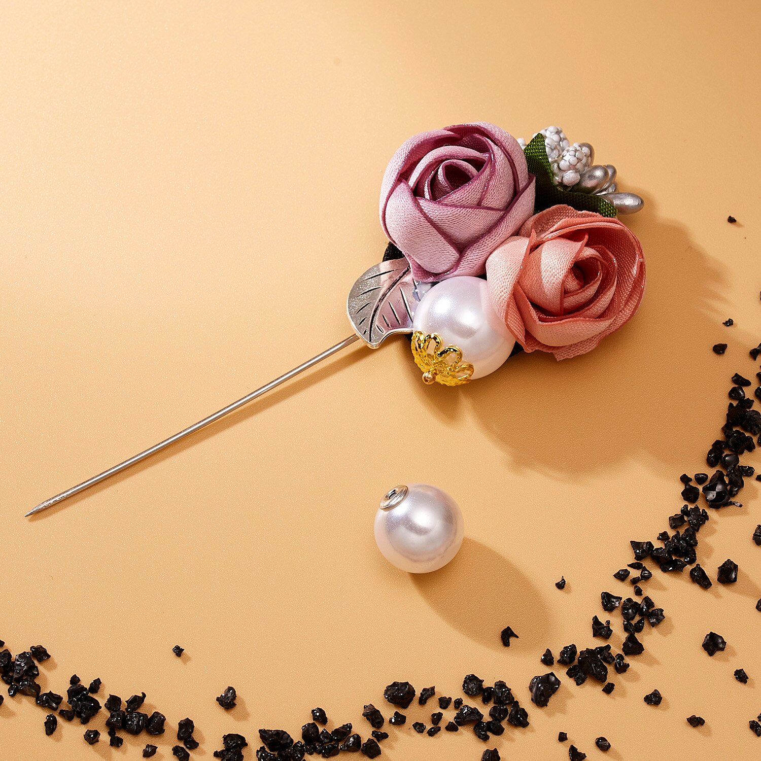 Rinhoo Dames Doek Art Stof Imitatie Parel Bloem Broche Vrouwen Lange Naald Vest Shirt Shawl Pak Badge Revers Pin Sieraden