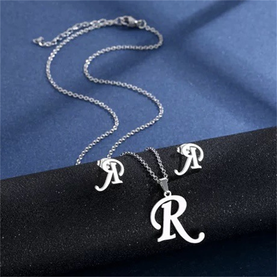 Abalorio de Color de acero inoxidable, collar con inicial, pendientes, conjuntos de joyería, colgante del alfabeto, cadena, letras, para mamá,
