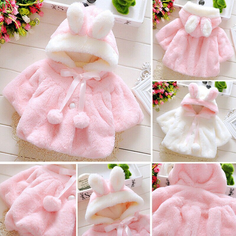 Newborn Baby Girls Fur Winter Warm Soft Hoodies Coat Fluffy Fleece Outerwear Plush Ball Cloak Cute Girls Jacket Kids Clothes