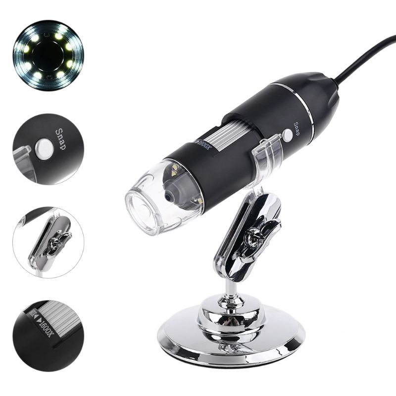 3-in-1 1600X USB Microscope OSX Windows PC Type-C Micro-USB Cell Phone Magnifier 63HF