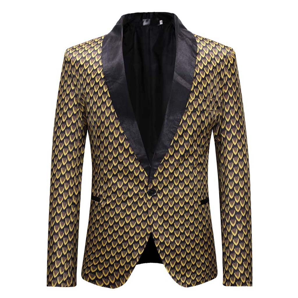JAYCOSIN Men's Printed Blazer - Single Breasted Notched Collar Casual Outwear
