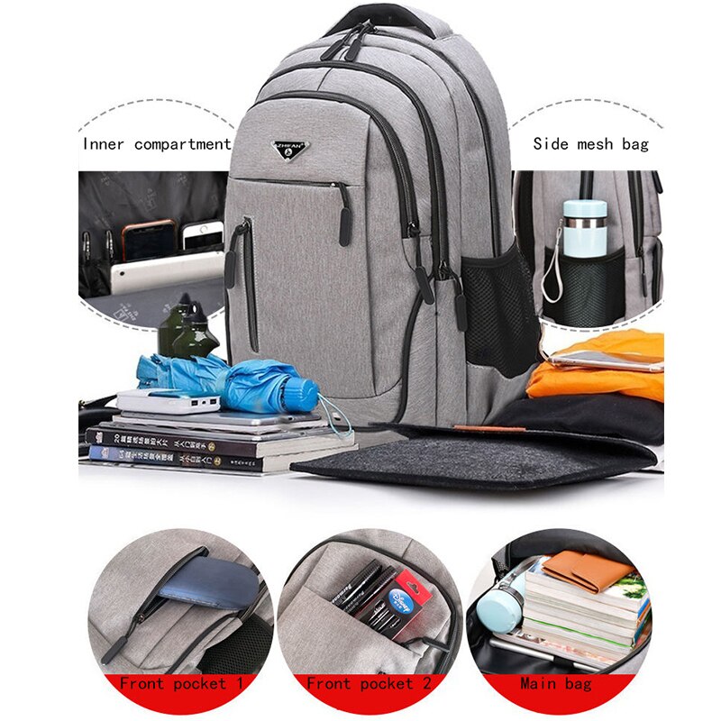 Large Capacity Men Backpack Laptop 15.6 Oxford Solid Multifunctional School Bags Travel Schoolbag Back Pack for Male