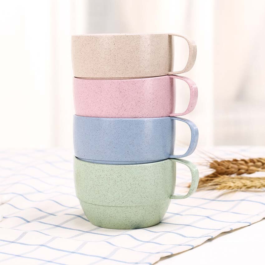 4PCS Eco-friendly Candy Color Wheat Straw Cup Coffee Milk Breakfast Cup Cute Porcelain Tea Cugs 250ml Novetly