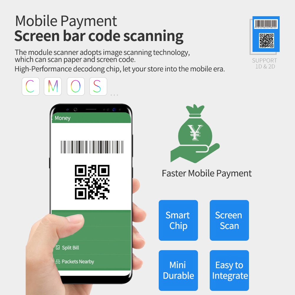 Aibecy Embedded Barcode Scanner Self-Induction 1D/2D/QR Bar Code Reader Module Scanner USB Connection Windows Mobile Payment