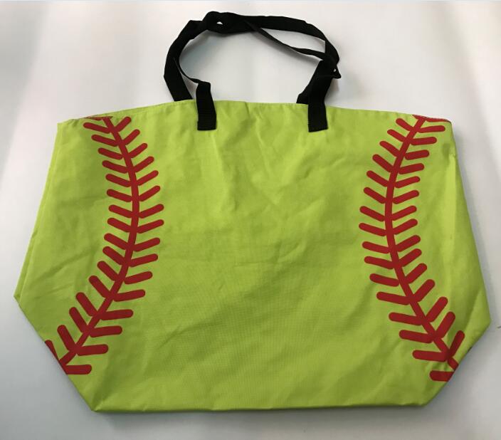 Bolsos con costuras de béisbol para mujer y niño, bolsas deportivas de lona de algodón, bolso de béisbol, bolsa de Softball para niños: neon green