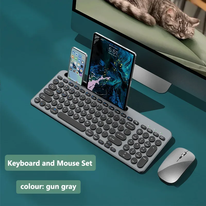 2.4G Wireless Keyboard and Mouse Combo Three-mode Multi System Compatibility Bluetooth Keyboard Mouse Set Rechargeable Keyboards: BROWN