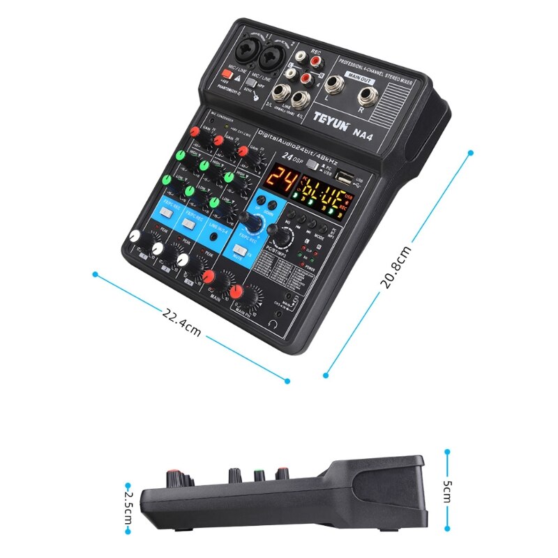 Audio Mixer Portable Sound Mixing Console USB Interface Computer Input 48V for Outdoor Live Indoor Home Entertainment