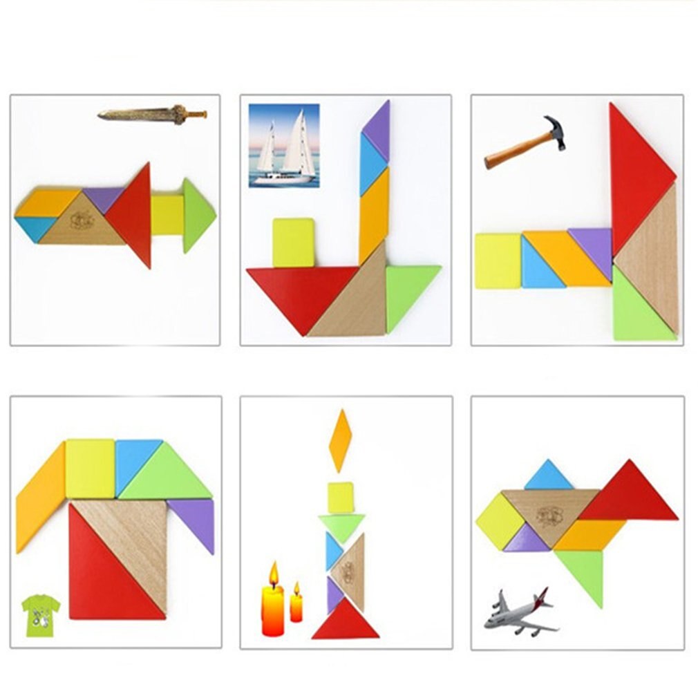 Tangram-rompecabezas de madera de 7 piezas para niños, rompecabezas con forma geométrica, Cuadrado colorido, juego de inteligencia rompecabezas, juguetes educativos inteligentes para niños