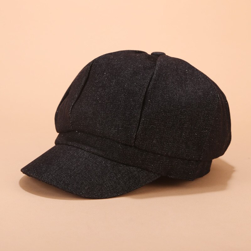 Newsboy-gorro octogonal Retro para mujer, boina de pintor, gorra de pintor, Z113: Black