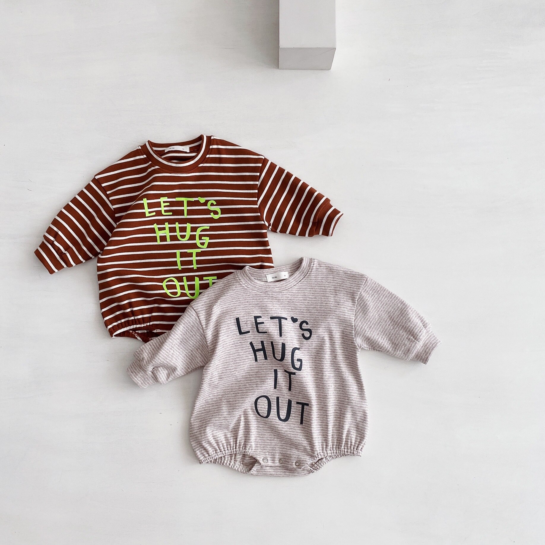 Baby Jongens Meisjes Puur Katoen Brieven Afdrukken Lange Mouw Jumpsuits Baby Kids Gestreepte Overall