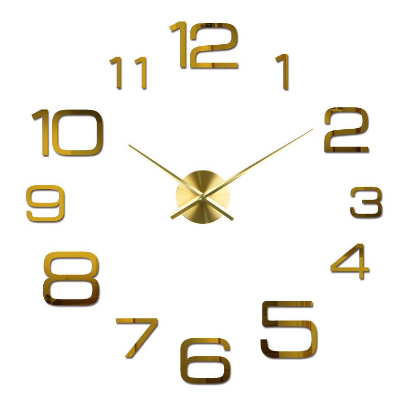 reloj de pared para decoración del hogar, Relojes de pared con espejo grande, Relojes de pared de moderno, pegatina de pared Diy, único, reloj de: Gold